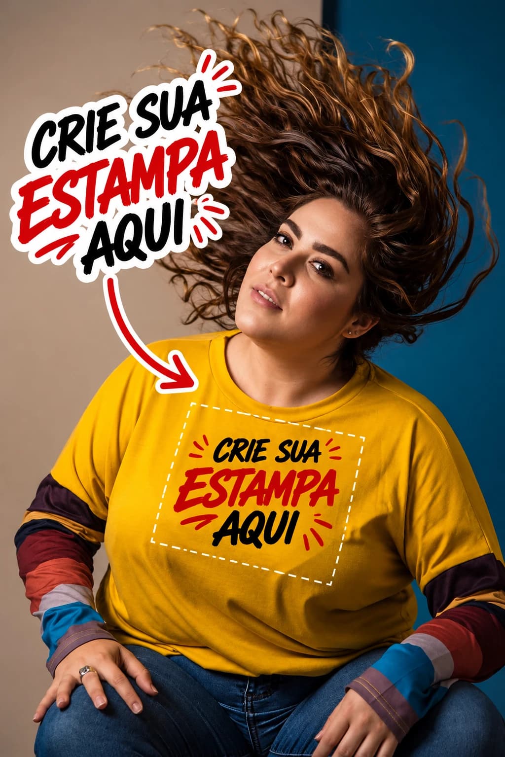 Mulher vestindo camiseta amarela lisa