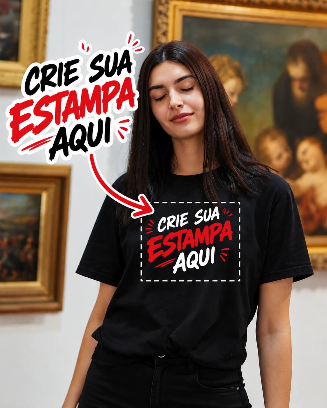 Mulher vestindo camiseta preta lisa
