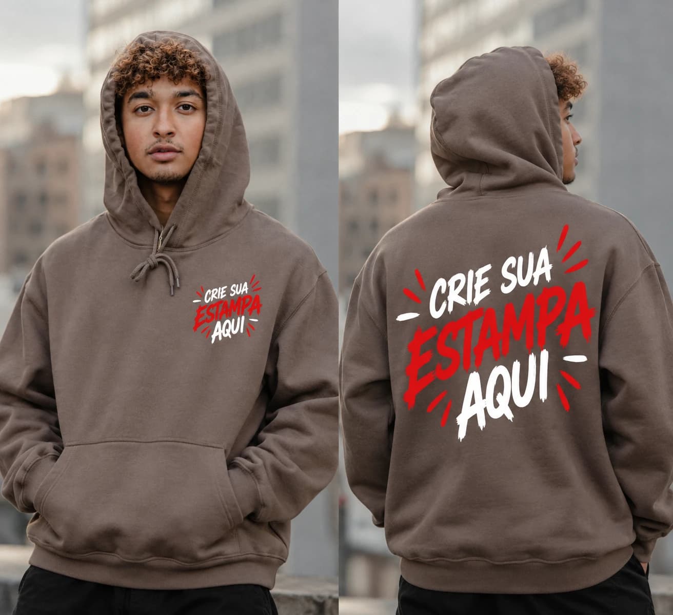 Pessoa vestindo moletom com capuz marrom liso